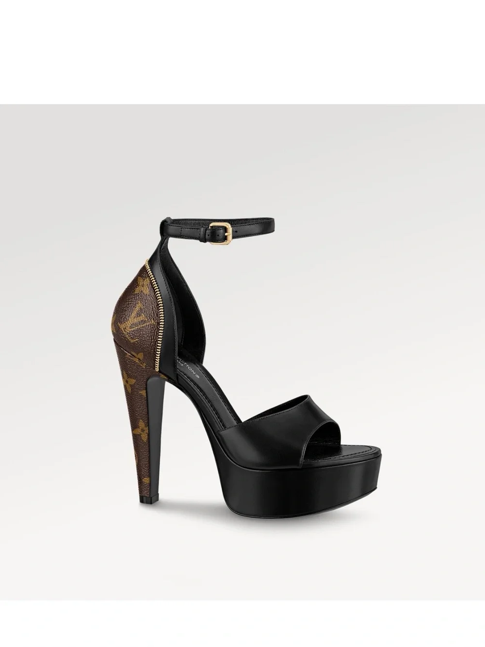 Louis Vuitton Black Platform Ankle-Strap Sandal with Monogram Heel